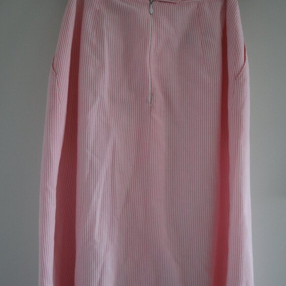 Vintage striped pleated midi skirt, pink, S - seersucker skirt with pockets 50s - Picture 4 of 7